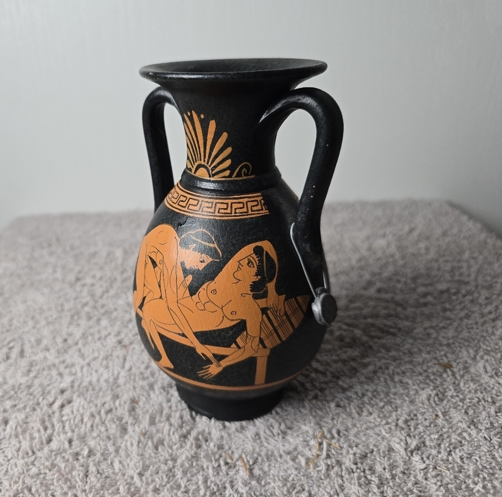 Vintage Greek Black and Orange Vase - Picture 3 of 10
